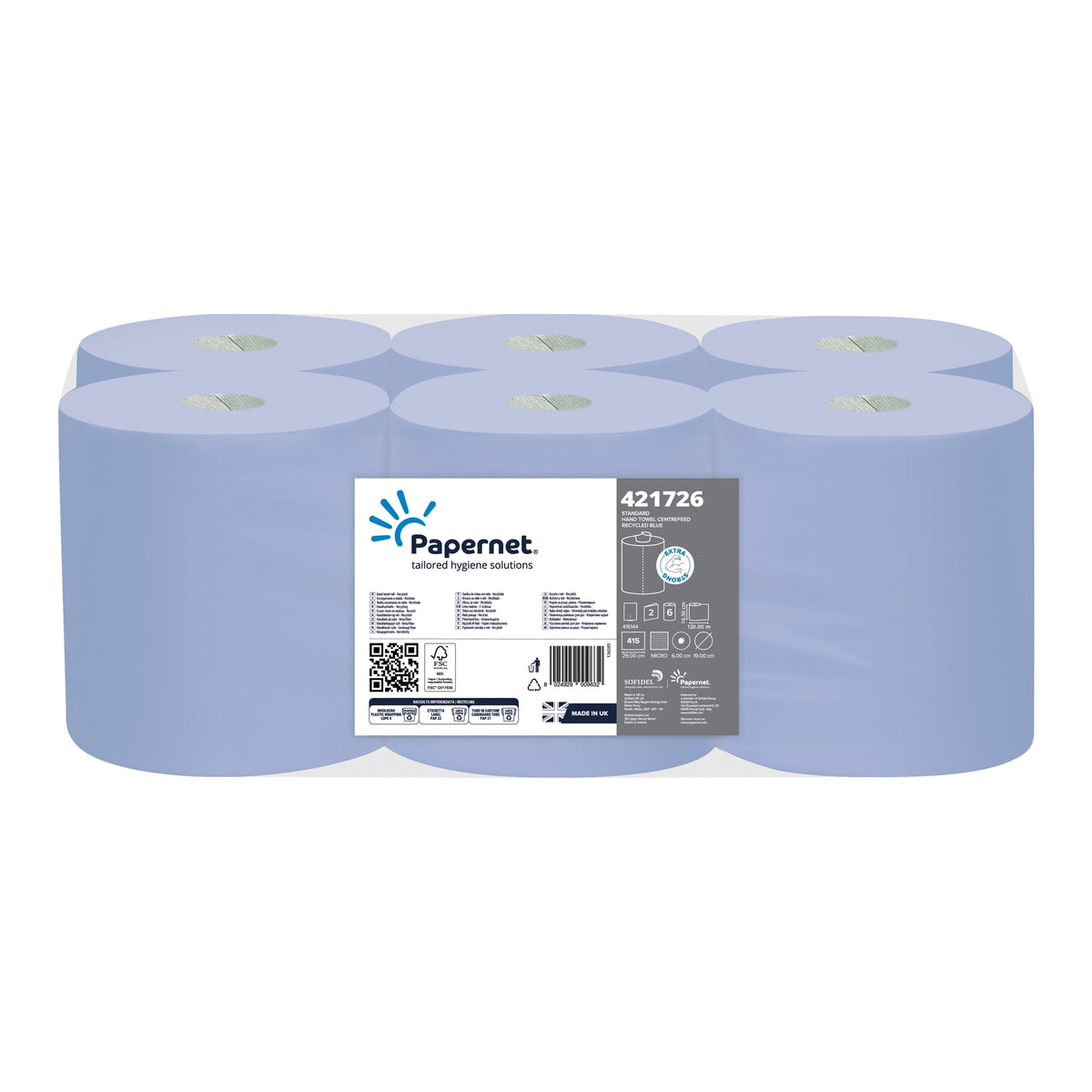 Papernet Blue Centrefeed Rolls 120x6 Rolls