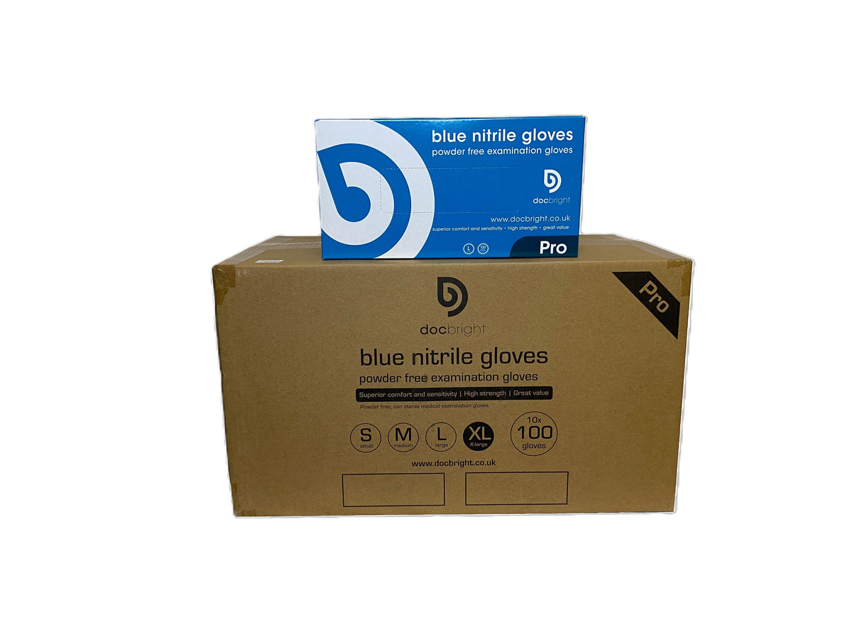 Doc Bright Pro Nitrile Gloves - Case of 1000 (Blue)