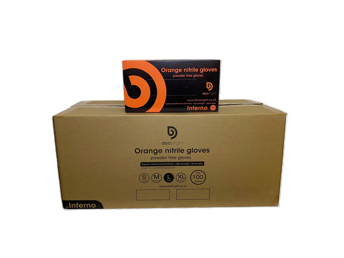 Doc Bright Inferno Nitrile Gloves - Case of 1000 (Orange)